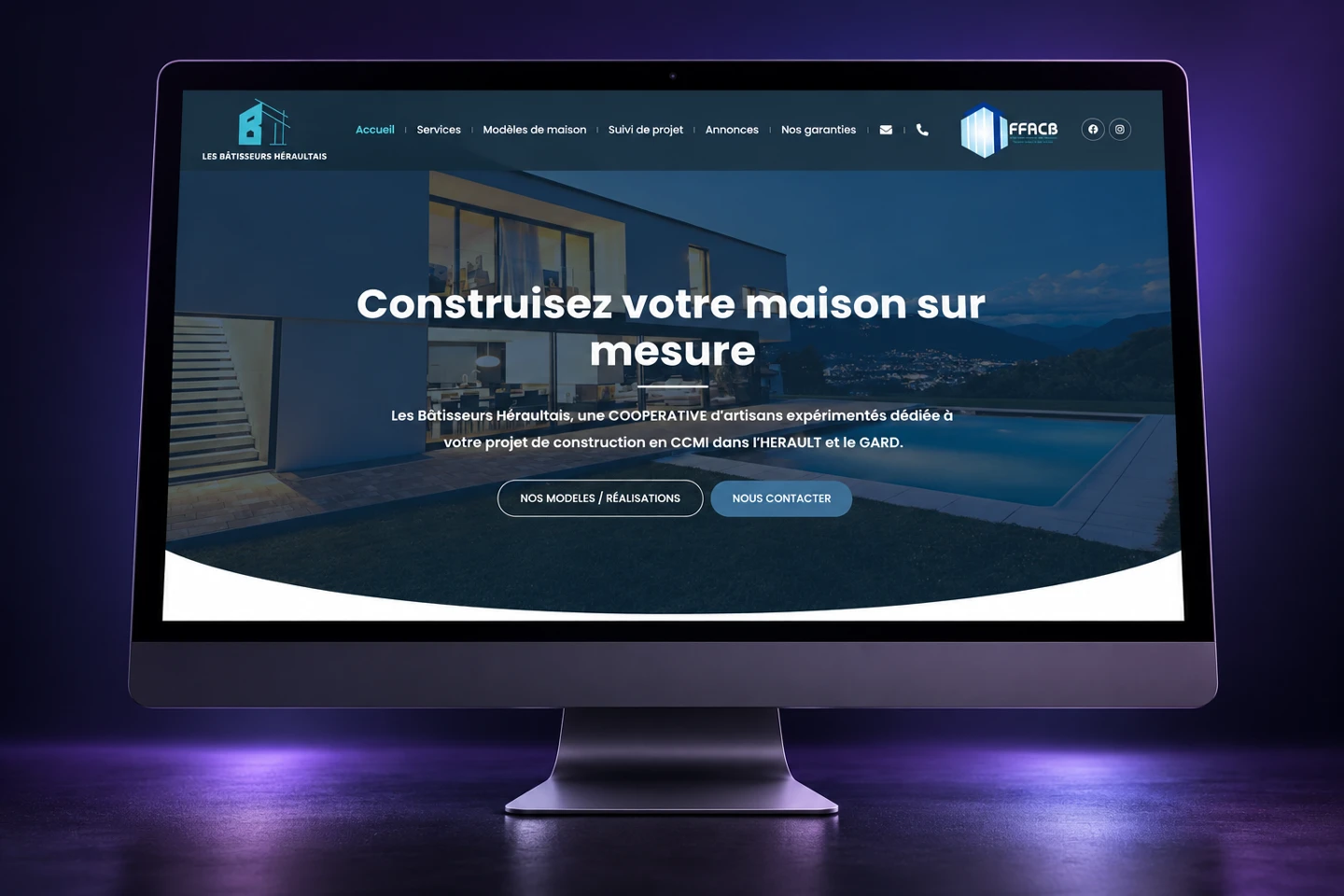 Création du site web des Bâtisseurs Héraultais, présenté dans un écran