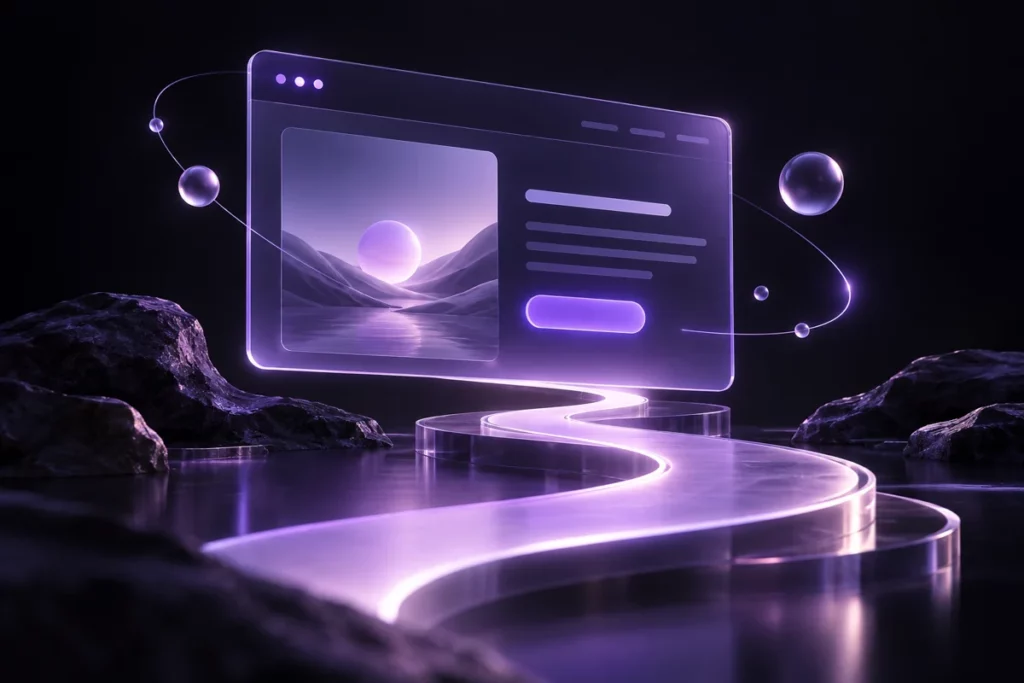 Interface web lumineuse avec une action violette clairement mise en valeur