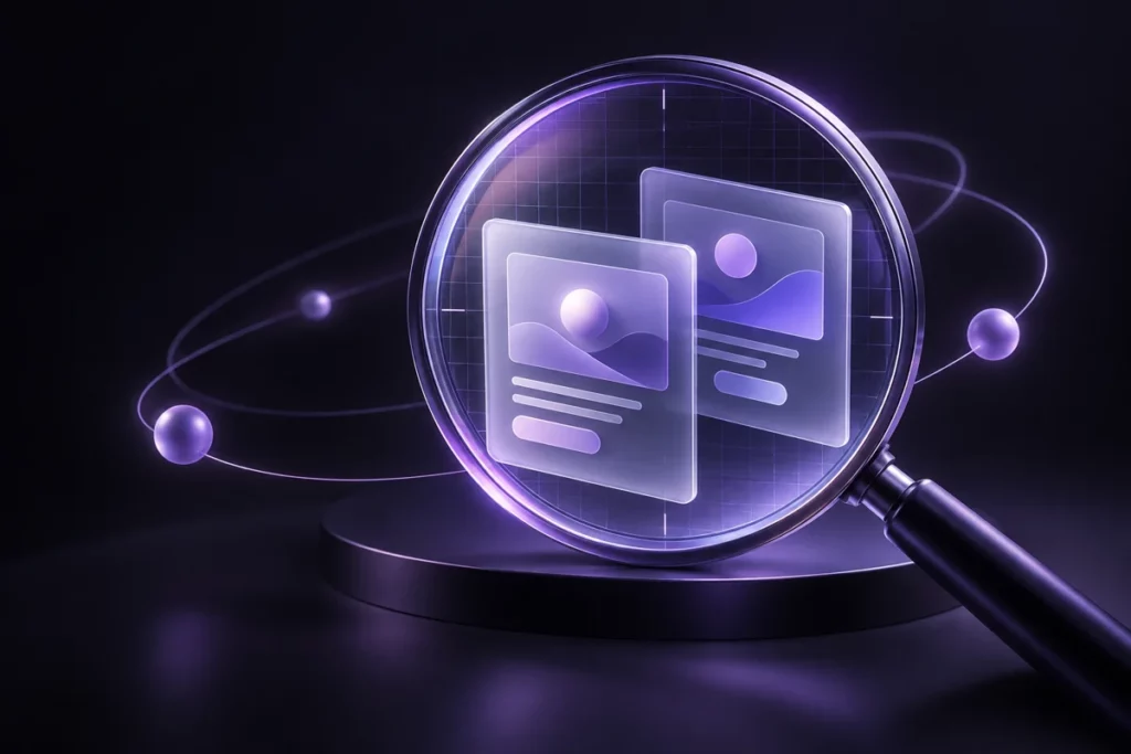 Deux variantes d’interface et une loupe évoquant une observation comparative