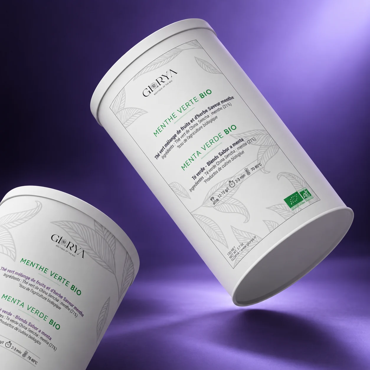 Glorya — Packaging · thé biologique